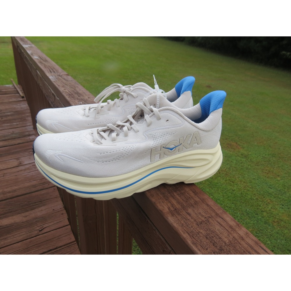 Hoka Clifton 10 Running Shoes Mens White Blue Low Top Cushioned Sneaker